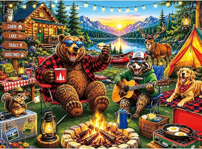 500 Piece Jigsaw Puzzle for Adults – Cozy Cabin Lake Camping Scene by Unknown