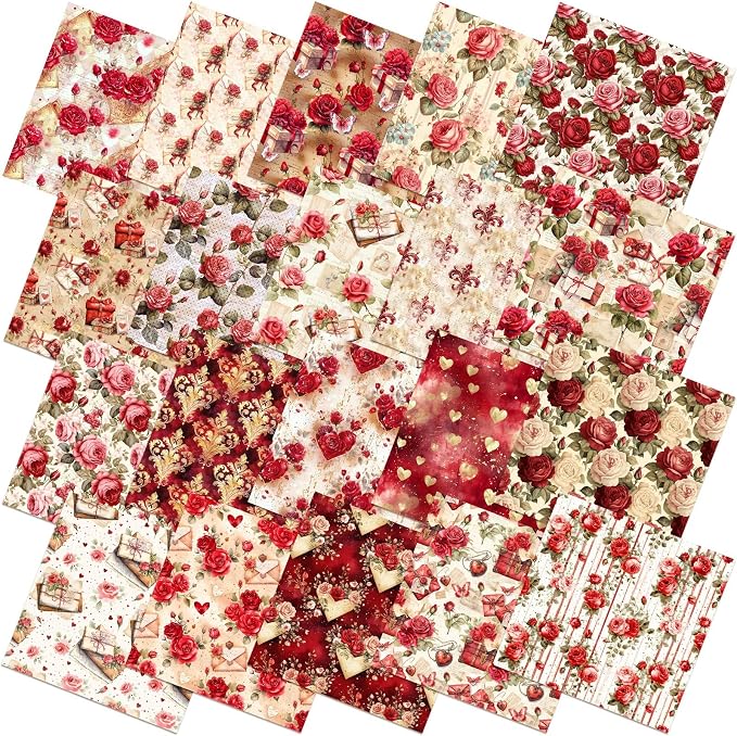 HunnmingRe 20 Pcs 10''x10'' Vintage Valentines Quilting Fabric Square Bundle by HunnmingRe