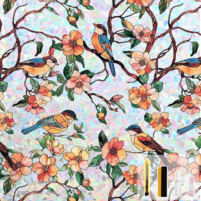 Kromapolis Window Privacy Film, Stained Glass Sticker Floral Window Clings by Kromapolis