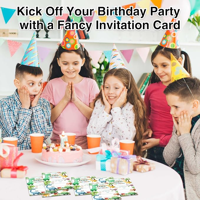 Dinosaur Birthday Invitations, 25 Double-Sided Invitation Cards - Image 5