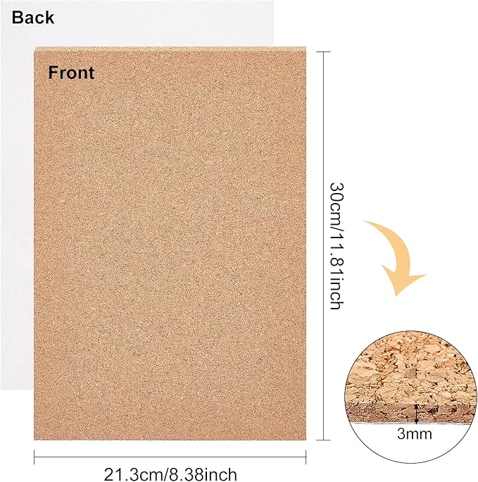 BENECREAT 6 Pack 11.5x8.2" Self-Adhesive A4 Cork Sheets Rectangle Coaster Cork - Image 2