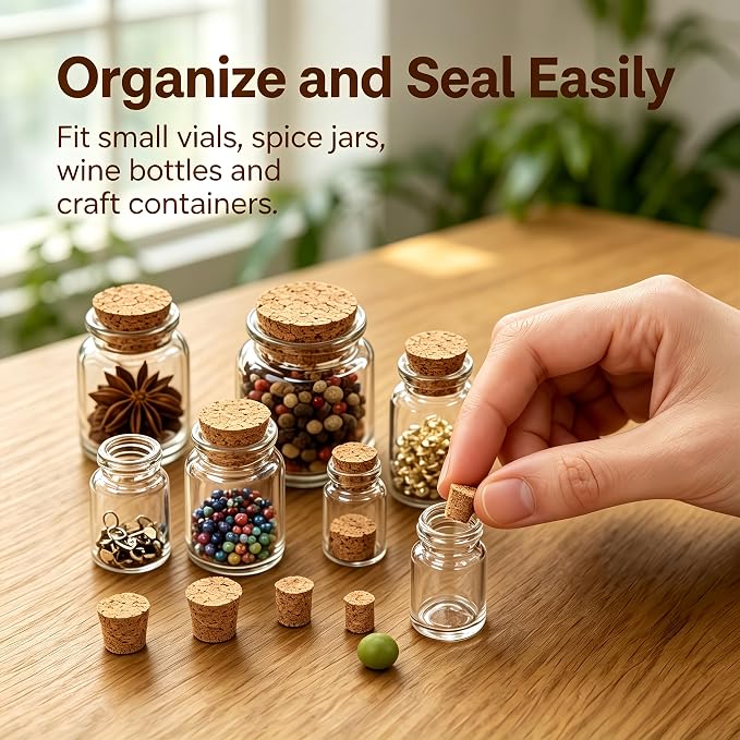 100 Pack Tapered Cork Stoppers, 10 Sizes Assorted Natural Wooden Wine Bottle - Image 3