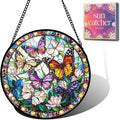 Butterfly Flower Acrylic Suncatcher Faux Stained Glass Window Hanging 6.3" | by Unknown