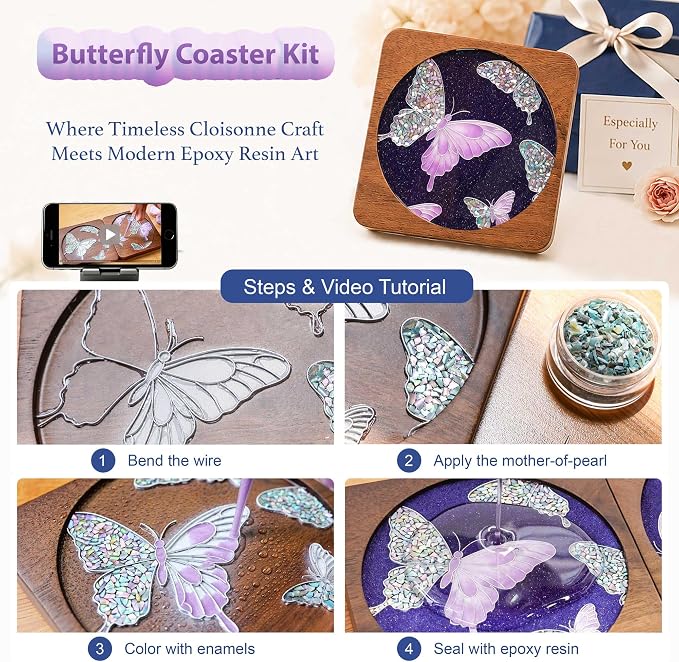 Wooden Coasters Craft Kits – Filigree Enamels Painting DIY Coasters Art - Image 2