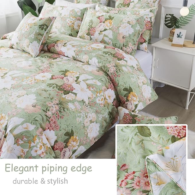 FADFAY Floral Duvet Cover Set Queen 100% Cotton Shabby Vintage Bedding 600 TC - Image 6