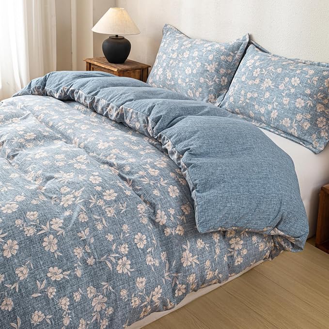 OAITE Blue Flower King Size Duvet Cover-3 Pieces Prewashed Cotton-Like - Image 5