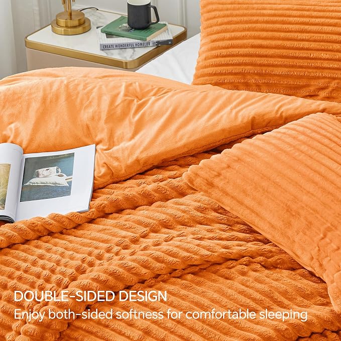 BEDELITE Fleece King Comforter Set -Super Soft & Warm Fluffy Burnt Orange - Image 4