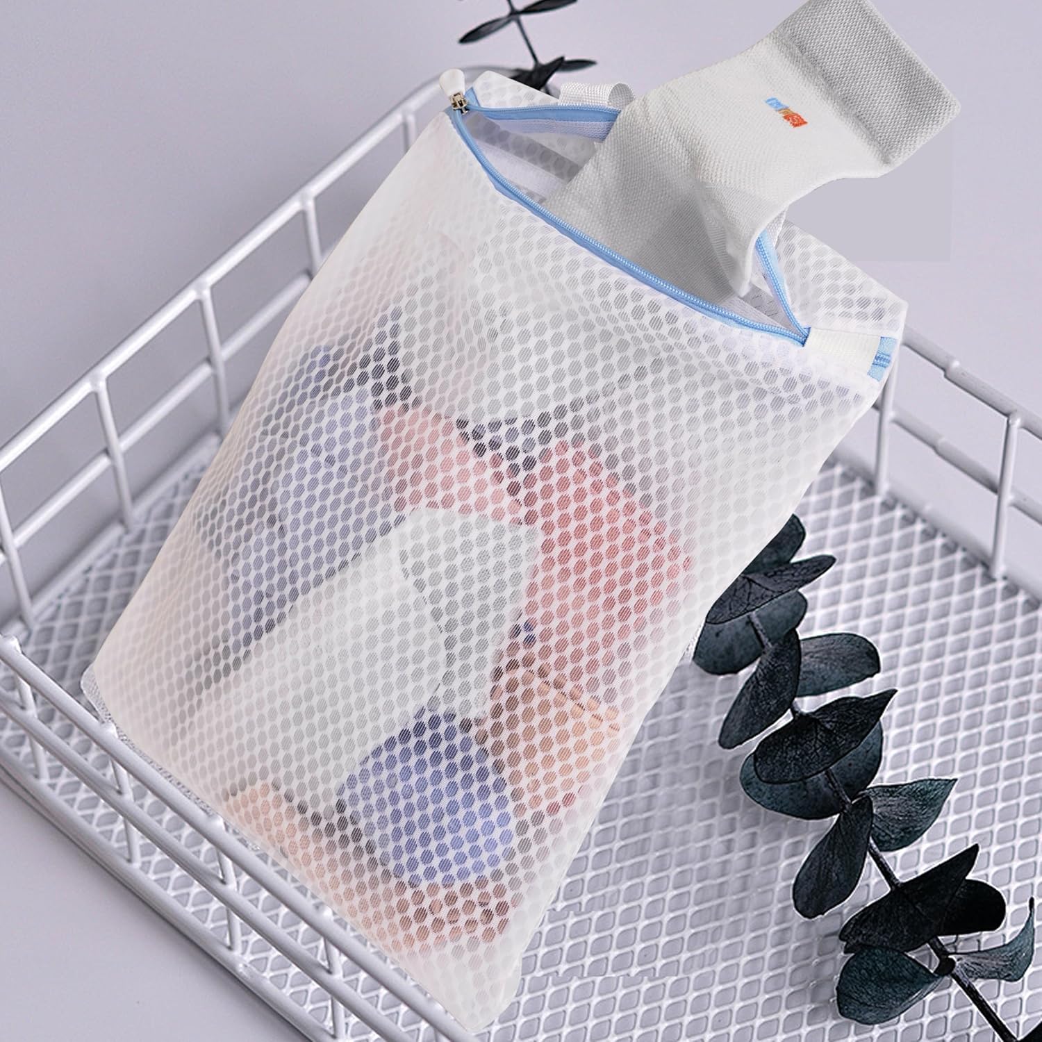 3 Pack Hanging Mesh Laundry Bags with S Metal Hooks,10x12 Inch Hanging Socks Laundry Bags, for Washing Machine