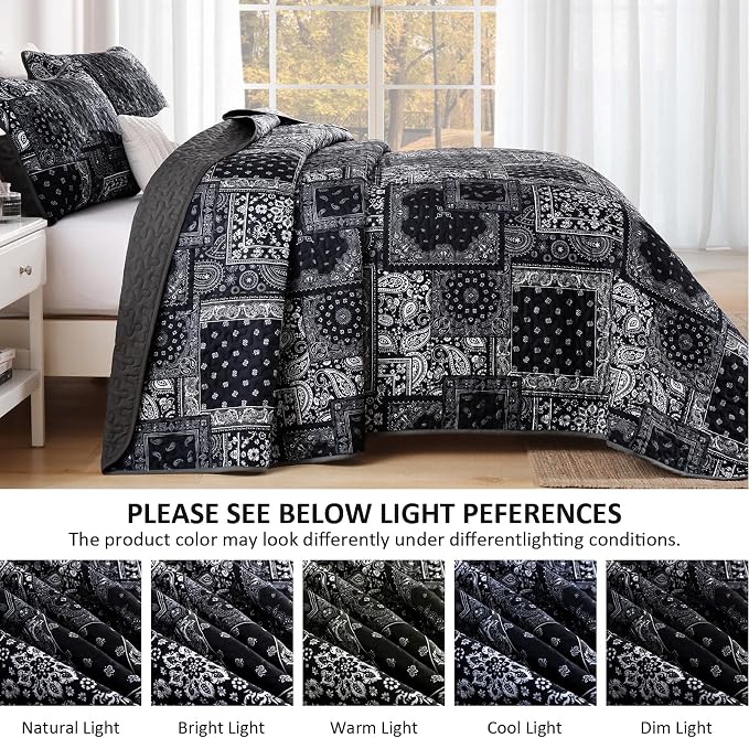 Cottolester Boho Patchwork Quilt Set King Size, Paisley Floral Bedding Set Soft - Image 5