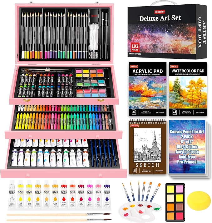 Soucolor 192-Pack Deluxe Art Supplies, Drawing Painting Sets, Teen Girl Gifts | by Soucolor