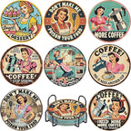8Pcs Retro Housewife Diamond Art Coasters Kit, Vintage Coffee Diamond Painting by Fotasmua