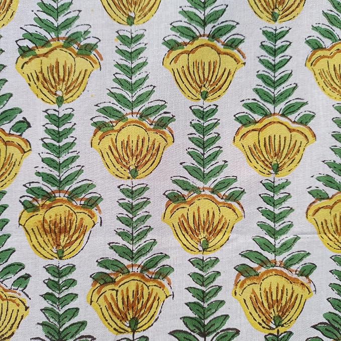 E-Tailor® Hand-Block Printed Pre-Cut Cotton Fabric Ideal - Image 2