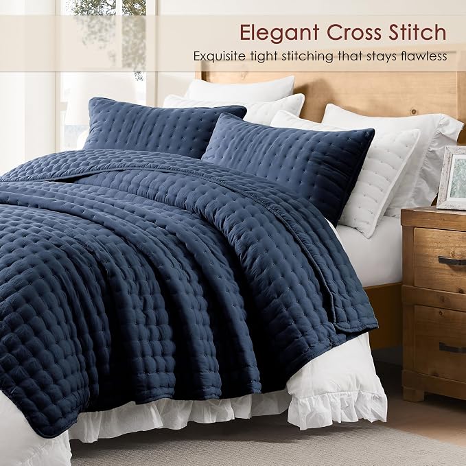 WDCOZY Navy Blue Queen Size Quilt Bedding Sets - Image 3