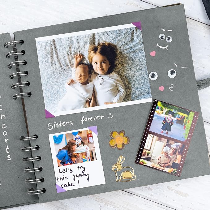 Bstorify Square Scrapbook Photo Albums 60 Pages Grey Thick Paper, Metal Corners - Image 6