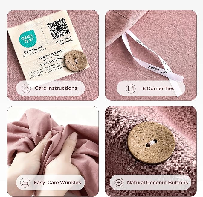 JELLYMONI 100% Washed Cotton Duvet Cover Twin – Soft, Breathable Linen-Look - Image 4
