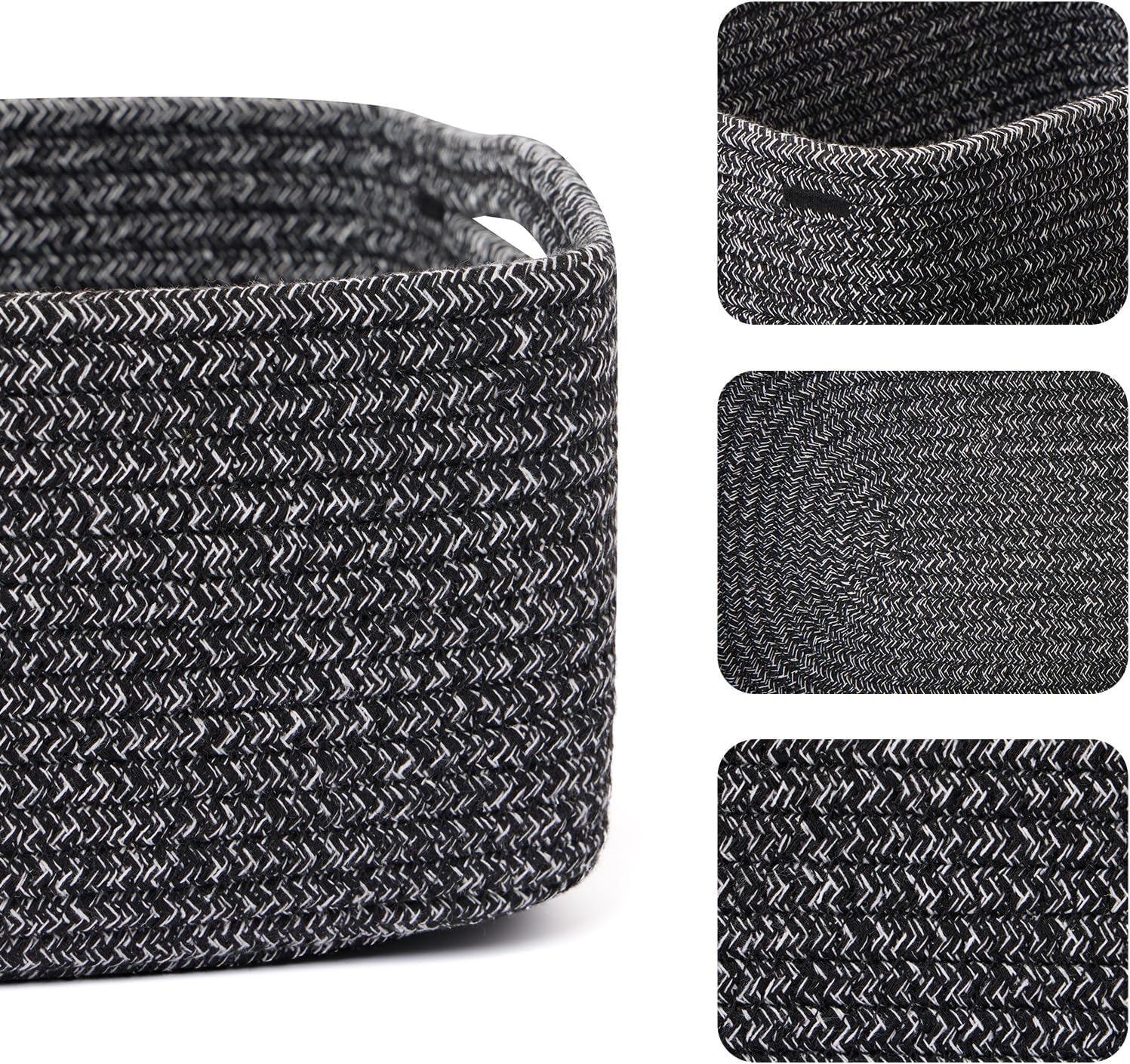 Small Storage Baskets for Organizing | Closet Organizer Bins | Shelf Toy Basket | Woven Rope Baskets | Cube Decorative Box | Shallow Basket | 13x8.5x5.1” | 3 Packs Dark Gray