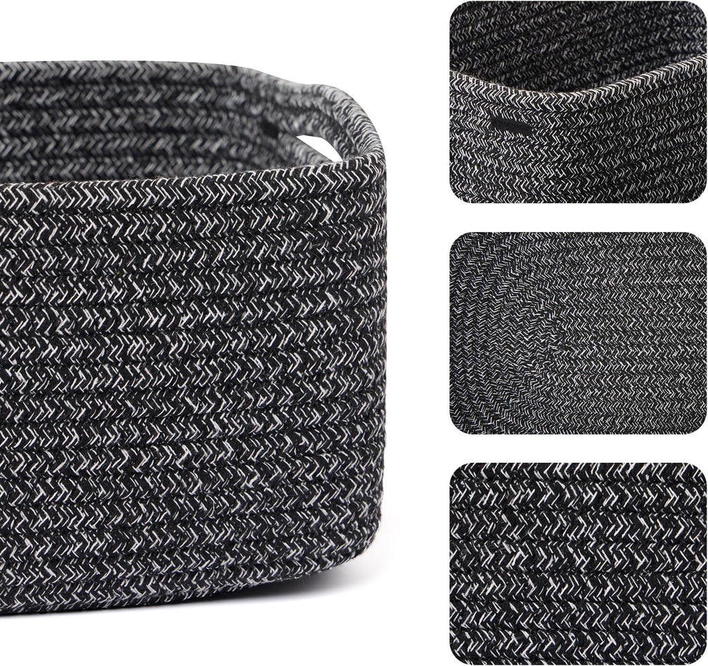 Small Storage Baskets for Organizing | Closet Organizer Bins | Shelf Toy Basket | Woven Rope Baskets | Cube Decorative Box | Shallow Basket | 13x8.5x5.1” | 4 Packs Dark Gray