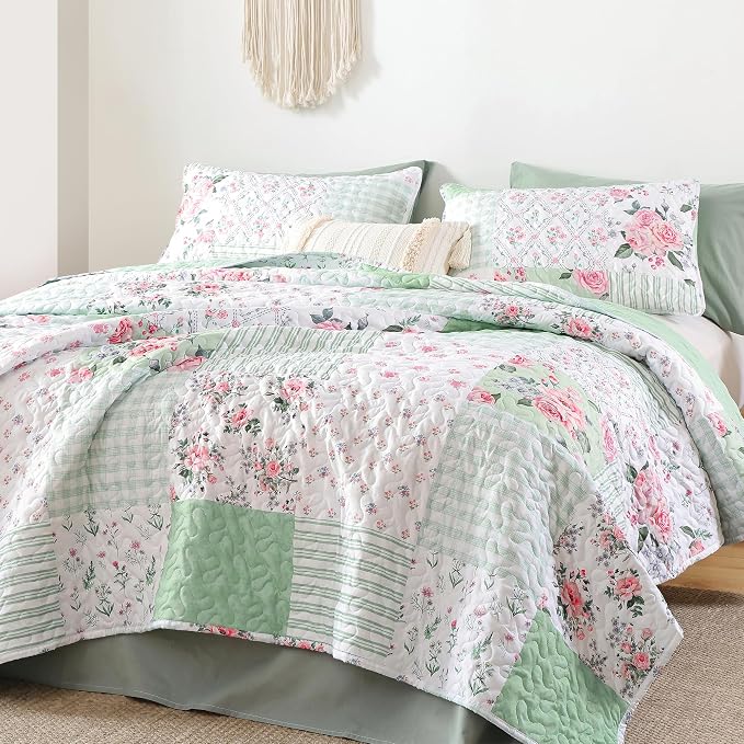 YIKUSH Quilt Sets Queen Size Floral Quilt Set 3 Pieces Bedding Set Bedspreads - Image 4