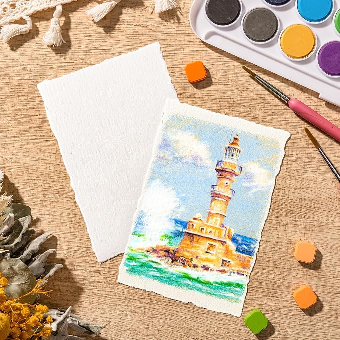 100 Sheets Watercolor Paper 4 x 6inch, 300 GSM Deckled Edge Paper - Image 5