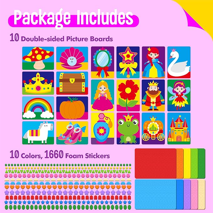 SpriteGru Foam Sticker Art Activity, 10 Princess & Castle Art Board - Image 2