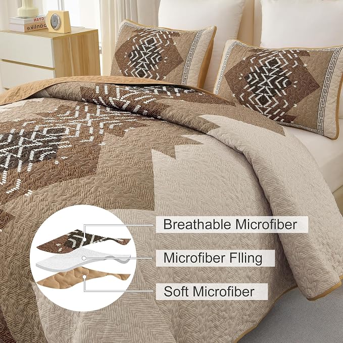 Dintszyayue Boho Full Size Quilt Set, 3 Pieces Aztec Texture Bedding Coverlet - Image 4
