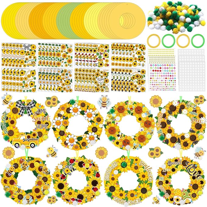 Hollowfly 48 Sets Sunflower Craft Kits DIY Summer Wreath Hanging Ornaments Make by Hollowfly