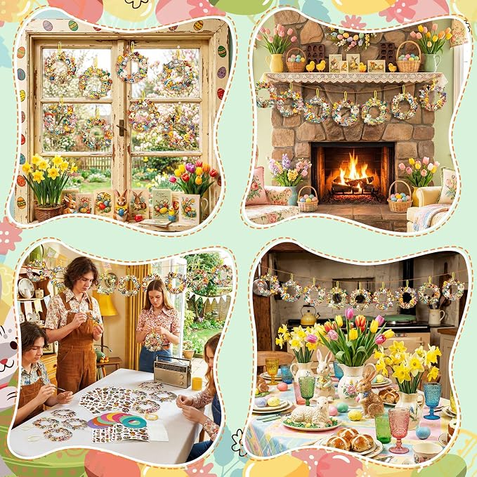 Hollowfly 48 Sets Vintage Wreath Craft Kits DIY Bunny & Chick Paper Crafts Make - Image 6