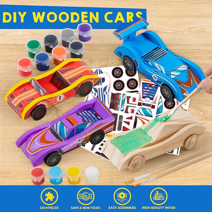 Klever Kits 4 DIY Wooden Race Cars-Build & Paint Your Own Wood Craft Kit - Image 5