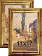 KTKDE 11x17 Picture Frame Set of 2, Ornate Vintage Gold Poster Frames by KTKDE