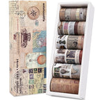 24 Rolls Vintage Washi Tape Set, Antique Car Buildings Map Stamp Stripe - Image 9