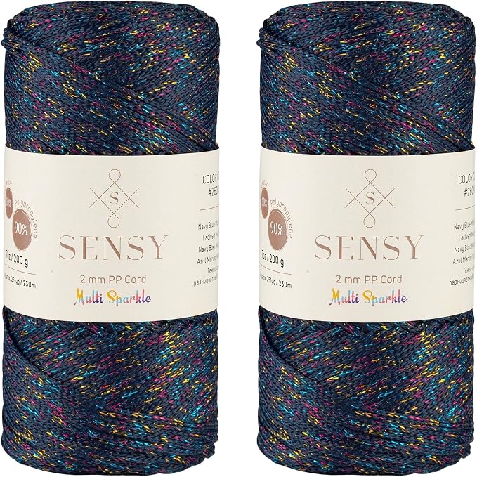 2 Pack of Sensy Premium 2mm 251 Yards Sparkle Polyester Rope 90% Polypropylene by SSENSY