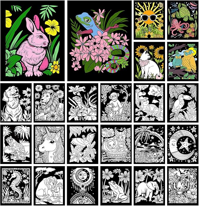 Zhanmai 48 Pcs Fuzzy Velvet Coloring Posters Artistic Edition Animal Fuzzy by Zhanmai