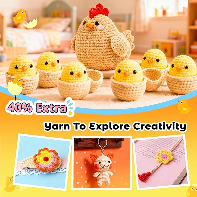 Joyclub Crochet Kit for Beginners 4 Pcs Chicken Family Amigurumi Crochet - Image 7