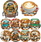 8 Pack Diamond Art Coasters, Autumn Truck Diamond Painting Coasters Kits | Fall by Zythron