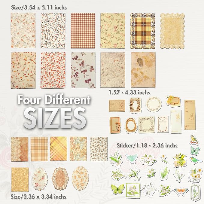Vintage Floral Scrapbook Paper & Journaling Stickers Assorted Set - Image 3