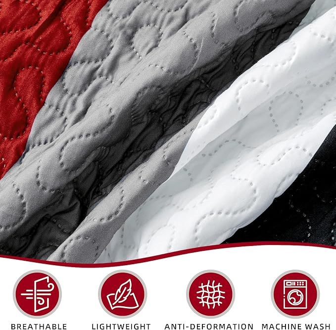 Tyrot 3 Piece Red Black Grey Quilt Set King Size Red and White Geometric - Image 6