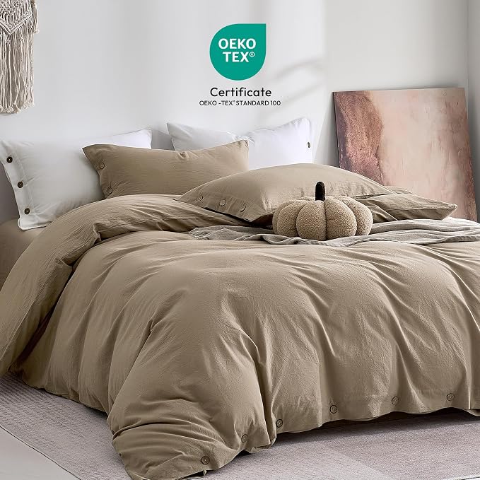 JELLYMONI 100% Washed Cotton Duvet Cover King – Soft, Breathable Linen-Look - Image 2