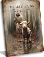 Framed Jesus Saves the Lost Lambs Canvas Wall Art Jesus Leaves 99 Sheep Picture by YOXORDQwallart