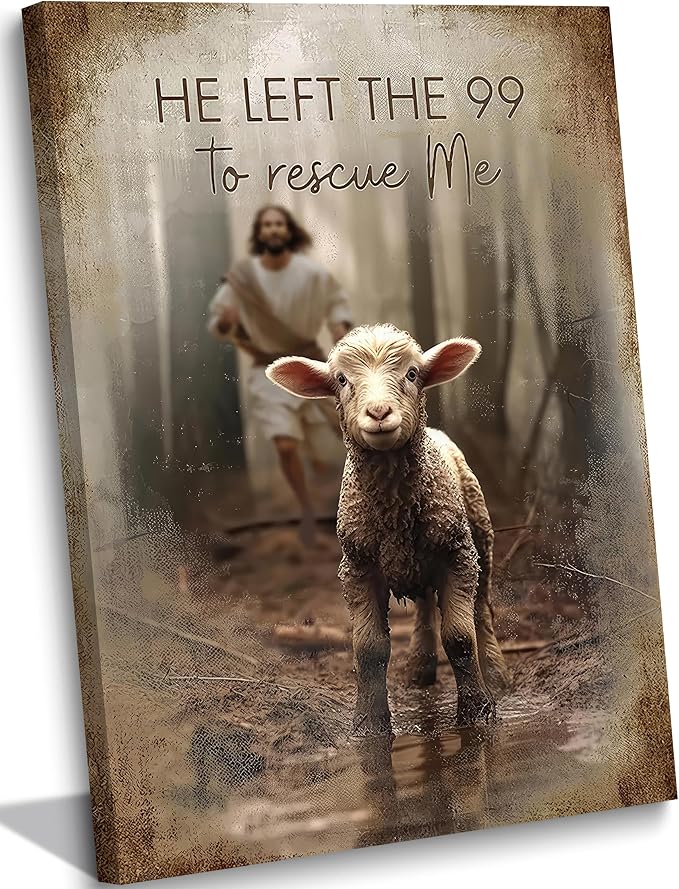 Framed Jesus Saves the Lost Lambs Canvas Wall Art Jesus Leaves 99 Sheep Picture by YOXORDQwallart