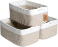 NaturalCozy 13.5”x8.5”x5.5” Storage Baskets for Shelves 3 Pack | Cotton Rope Woven Small Baskets for Organizing | Small Storage Bins for Nursery, Bathroom, Closet, Cube Shelf, Decorative, Gift