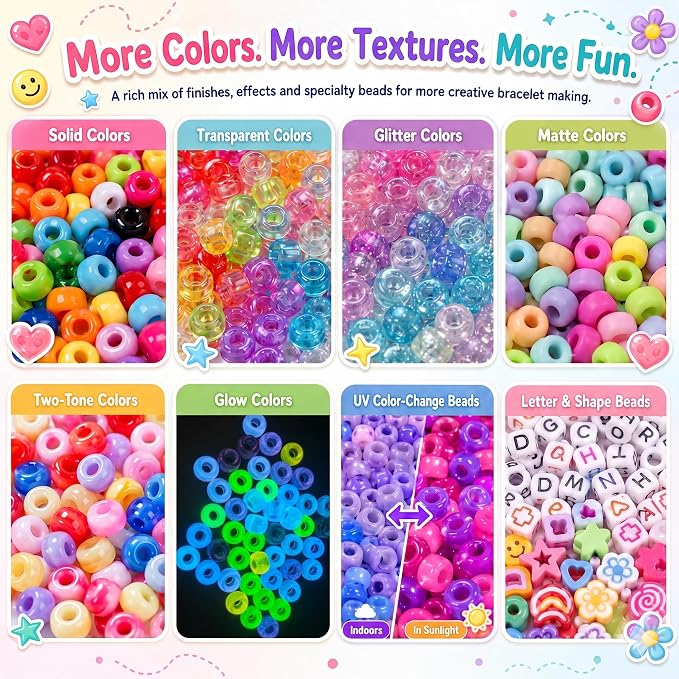 6 Boxes Bracelet Making Kit Pony Beads, 6x9mm Kandi Rave & Hair Beads Set - Image 2