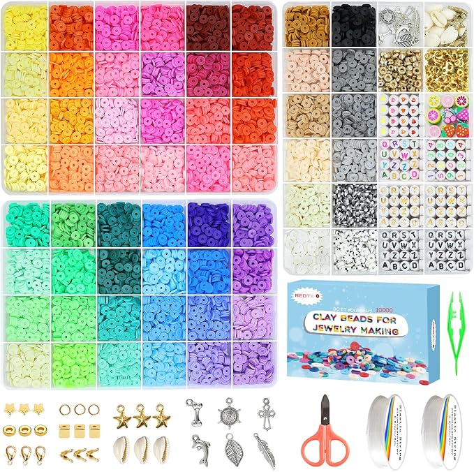 Redtwo 10000 Pcs Clay Beads Bracelet Making Kit, 3 Boxes 60 Colors Flat Preppy by Redtwo