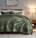 palassio Striped Olive Green 100% Cotton Quilt California Cal King Size Bedding by PALASSIO