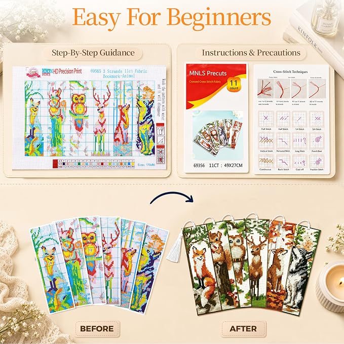 CYANFOUR 6 Pcs Cross Stitch Bookmark Kit - Image 4