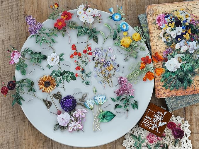 Knaid 100 Pieces Vintage Flower Stickers Set - Image 4