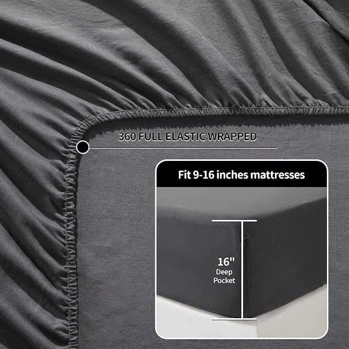LBRO2M 100% Pure Linen Sheet Set Deep Pocket Up to 16" Bed Sheets Sets - Image 4