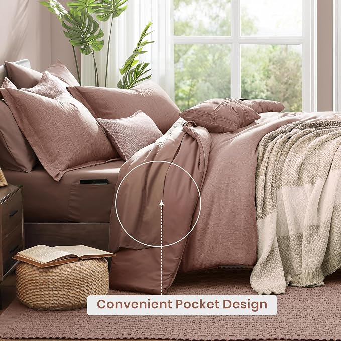 Monbix Full Size Comforter Set-7 Pieces Dusty Pink Cationic Dyeing Bed in a Bag - Image 4