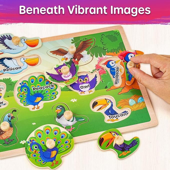 SYNARRY Wooden Puzzles for Toddlers 1-3, 6XSET Animals Puzzles for Toddlers 2-4 - Image 3