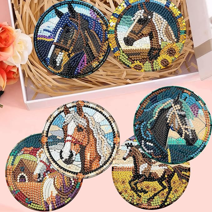 Zythron 8 Pack Diamond Art Coasters, Horse Diamond Painting Coasters Kits | - Image 6