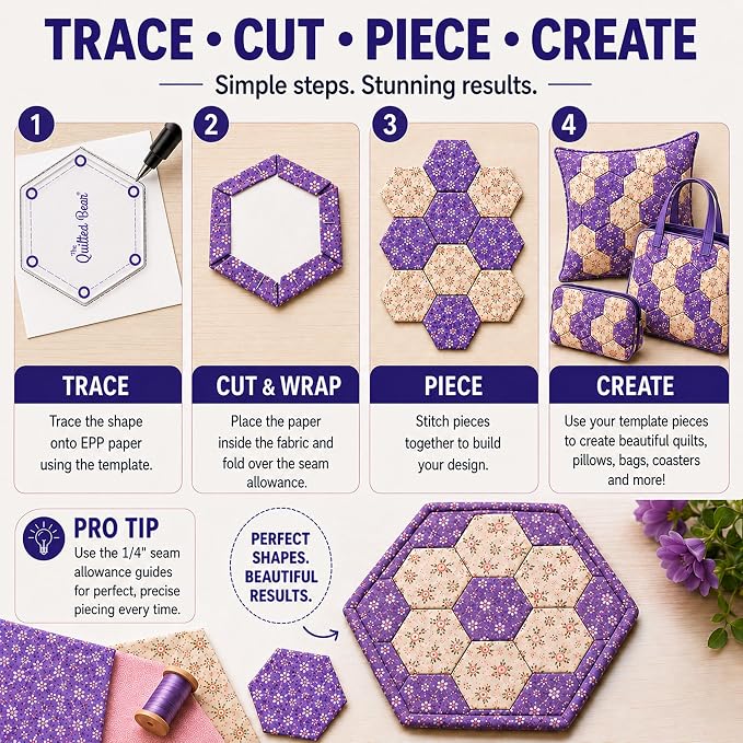 The Quilted Bear Pentagon Quilting Templates – 8 Clear Non-Slip Acrylic Quilt - Image 3